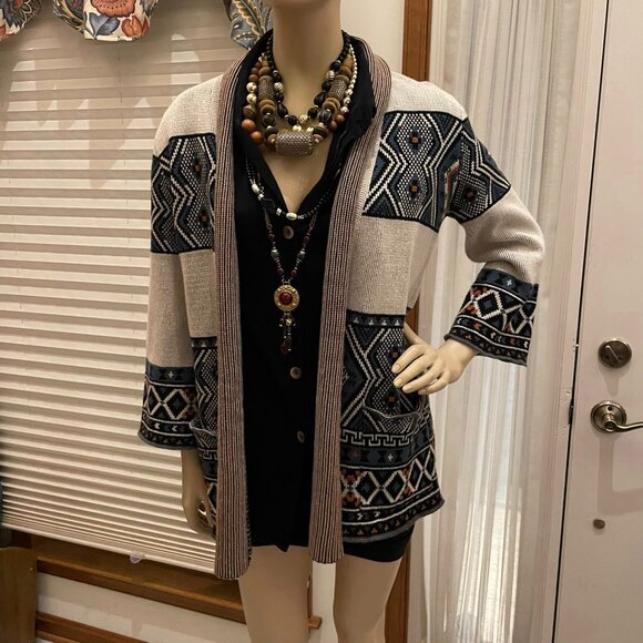 Forever 21 Boho Southwestern Aztec Open Cardigan Sweater Size M (7-9) - Picture 3 of 14